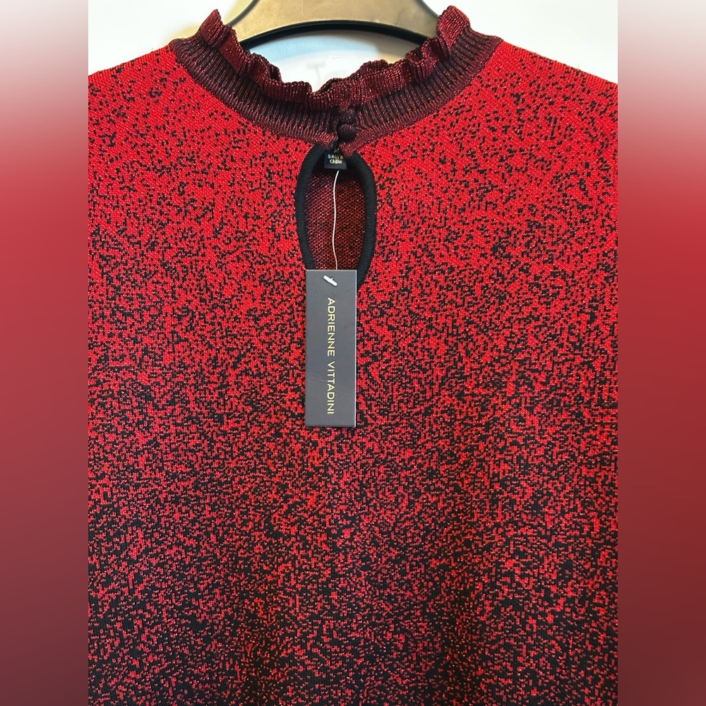 NWT Adrienne Vittadini Red and Black Ombre Ruffle Neck Sweater